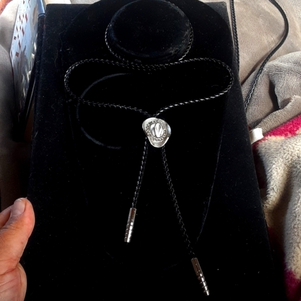 Faux Diamond and Silver Tone Cowgirl Bolo Tie